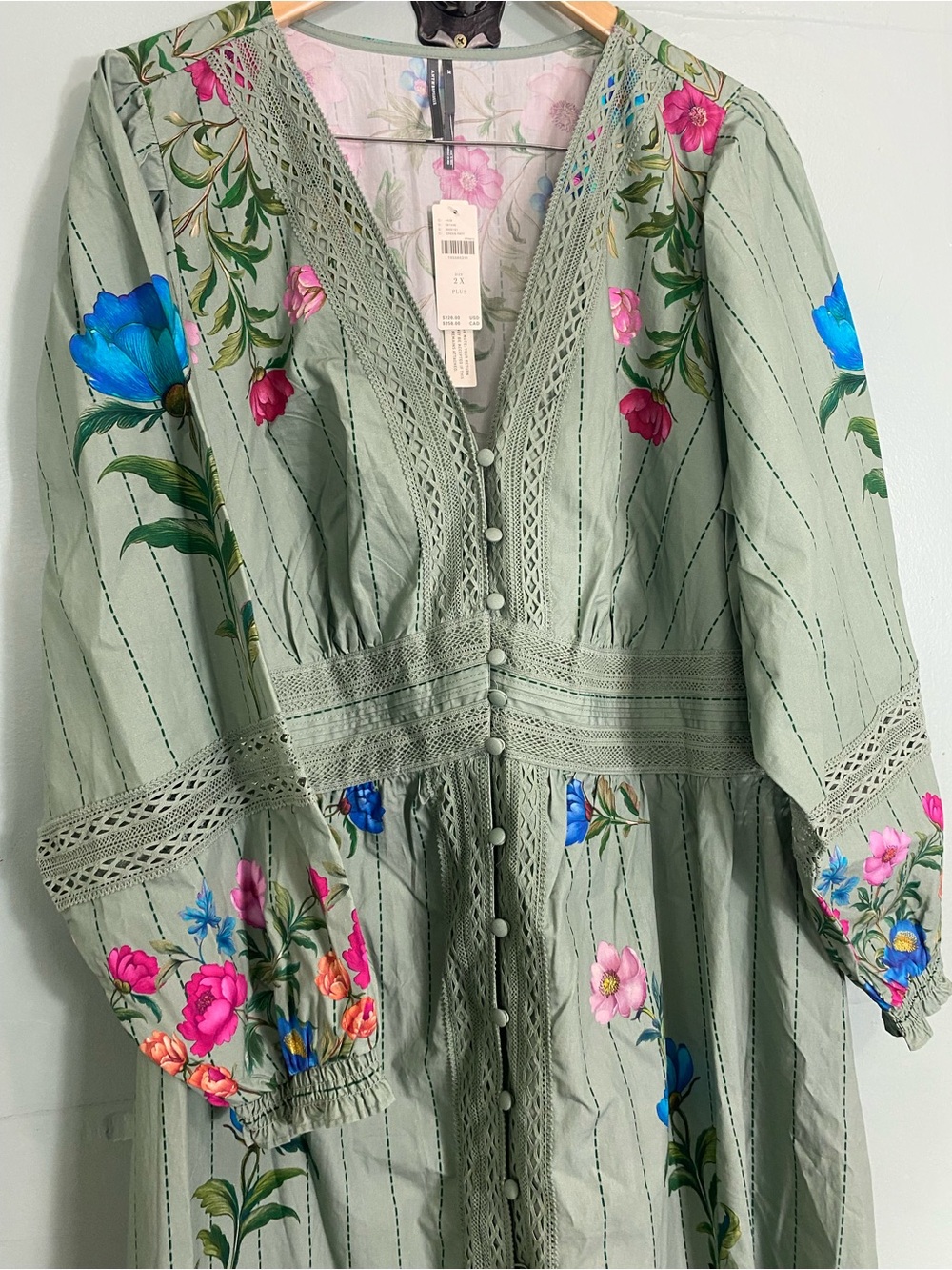 Anthropologie Floral Front Midi Dress Green Sundress Size 2X - Picture 4 of 6